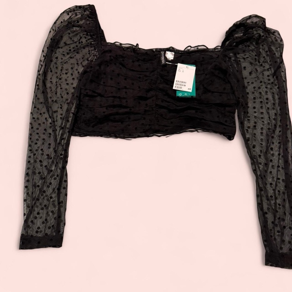 Elegant Black Sheer Polka Dot Crop H&M Women's Top.  New with tags.